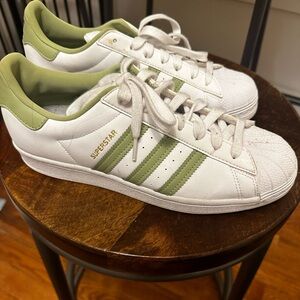 Green Stripe Adidas Superstars